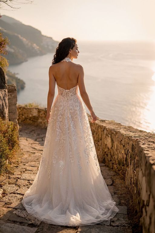 Halter Yaka Dantelli A Kesim Gelinlik 2
