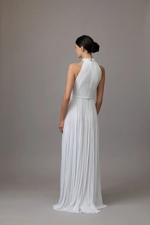 Halter Yaka Pliseli Bohem Gelinlik 2