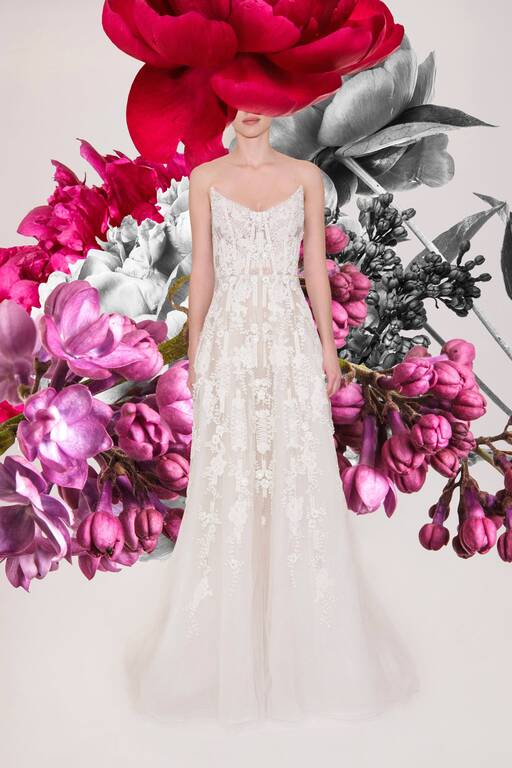 2021 Reem Acra Straplez A Kesim Gelinlik A kesim Straplez Romantik gelinlik