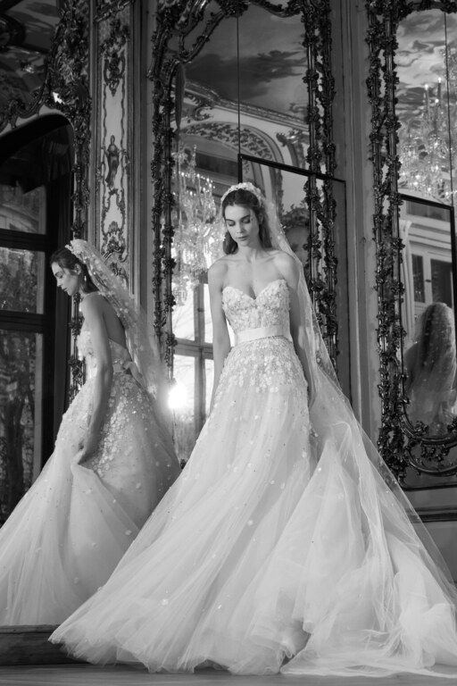 2019 Elie Saab İşlemeli Straplez Gelinlik A kesim Straplez Romantik gelinlik