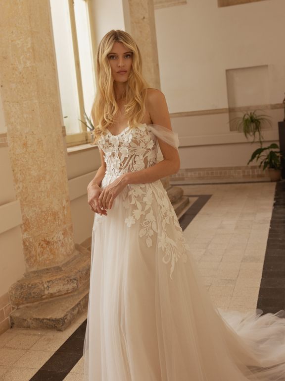 2026 Modeca Gelinlik 216-26 A Kesim Bohem Straplez Gelinlik 6