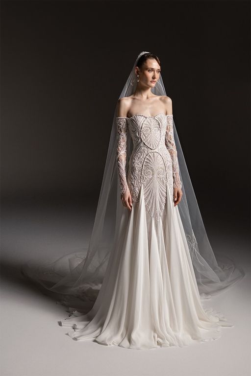 2026 Georges Hobeika -23-26 A Kesim Düşük Omuz Göğüs Dekolteli Gelinlik