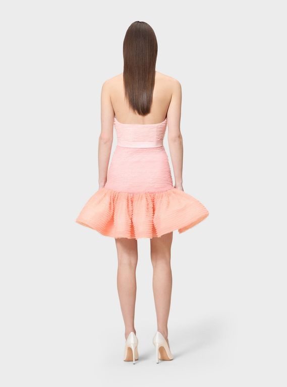 Pembe Drapeli Straplez Mini Elbise 2