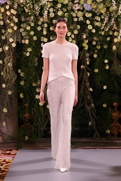 2019 Jenny Packham Pantolonlu Gelinlik Modeli Düz kesim Bisiklet yaka  Modern gelinlik