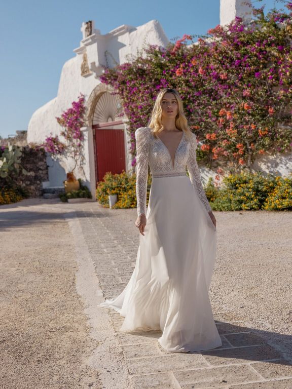 2026 Modeca Gelinlik 220-26 A Kesim Vintage Tarlatansız Gelinlik 2