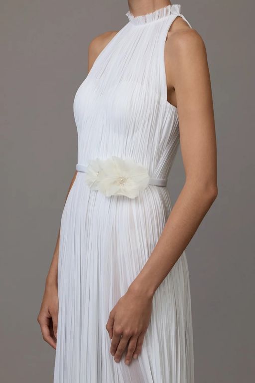 Halter Yaka Pliseli Bohem Gelinlik 3