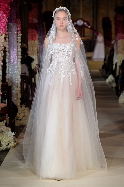 2020 Reem Acra Güpürlü Gelinlik A kesim Straplez Romantik gelinlik